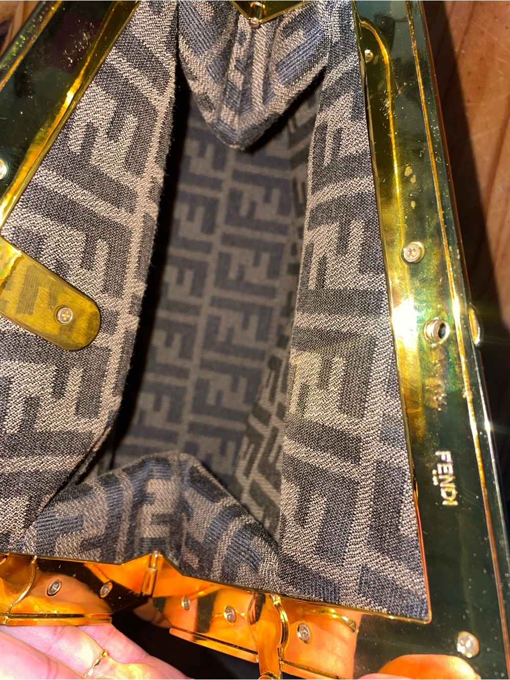 Fendi Shiny Nappa Medium Fendi First Caramello Clutch Bag BROKEN STRAP - Picture 7 of 14